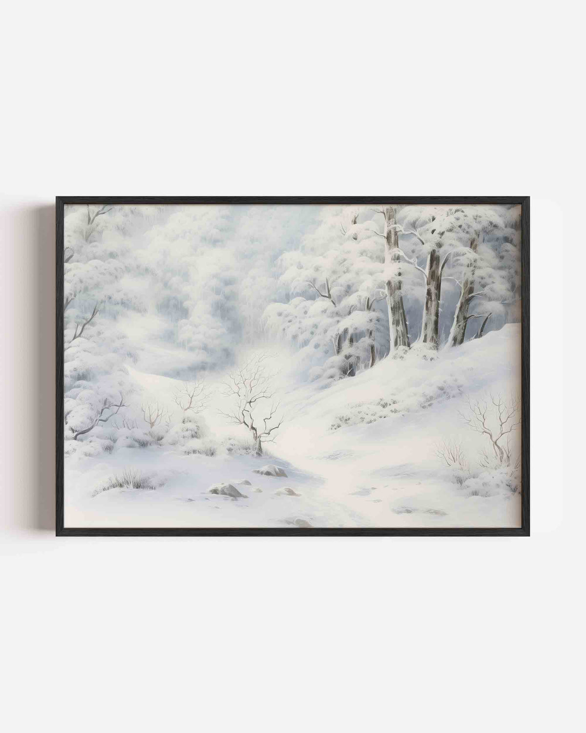Winterlandschap met besneeuwde bomen – hedendaagse illustratie poster in landscape formaat