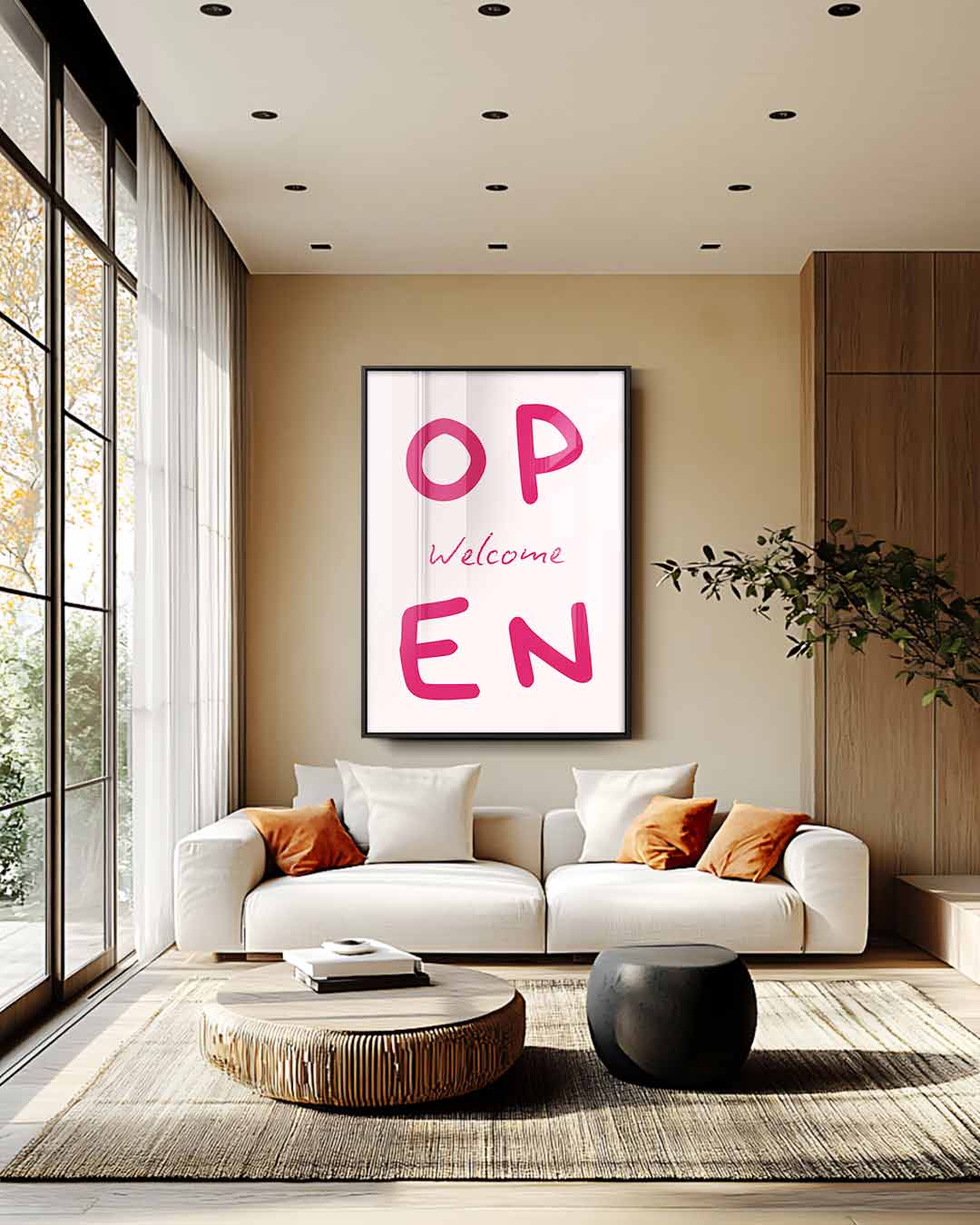 Welkomstbord "Open – canvas wanddecoratie in portret formaat