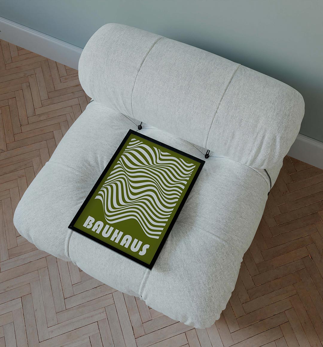 Golvend lijnenspel – staande Bauhaus poster voor aan de muur