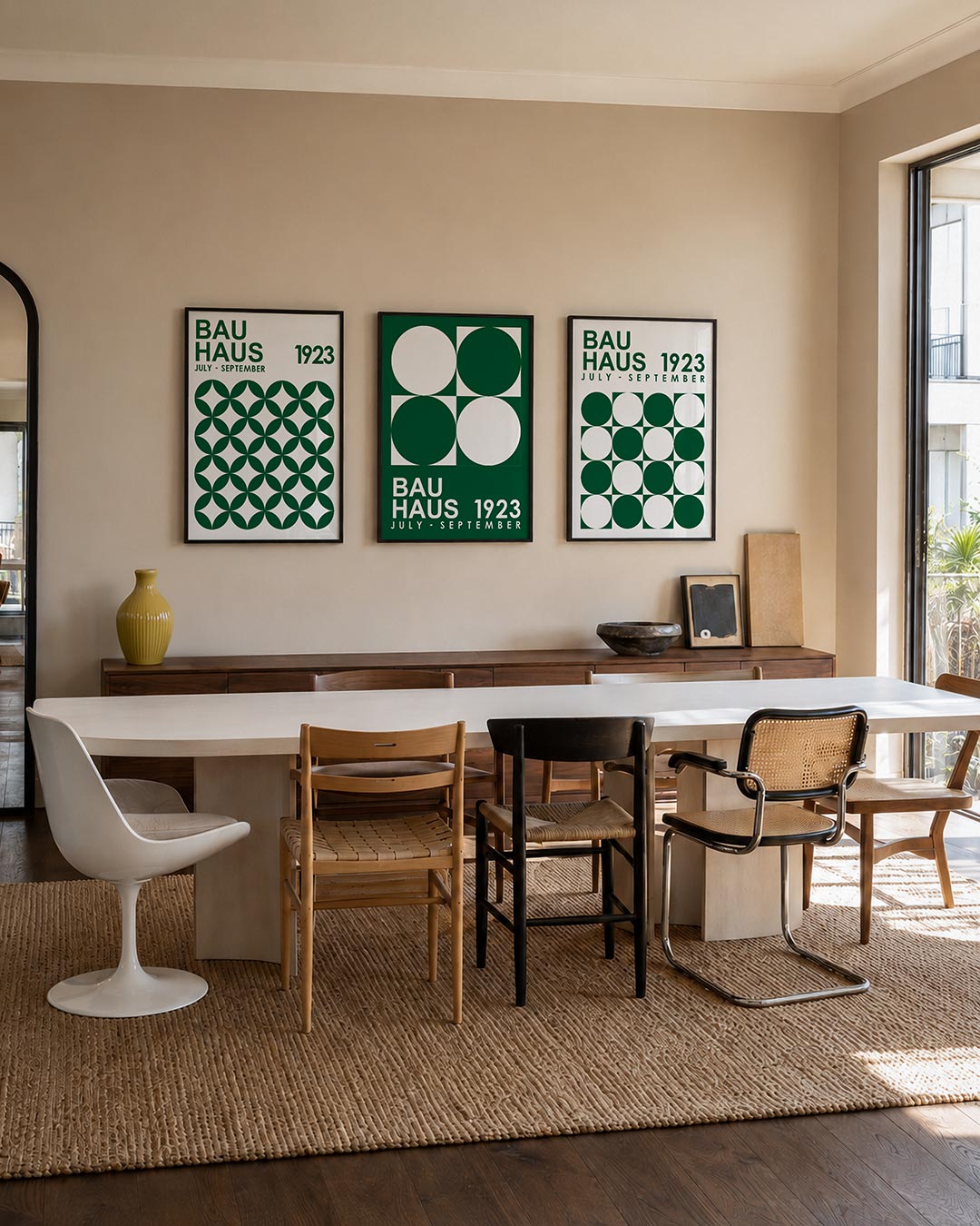 Cirkelpatroon en tekst posterset – tweede productweergave – deze posterset in drie delen toont een ritmisch patroon van