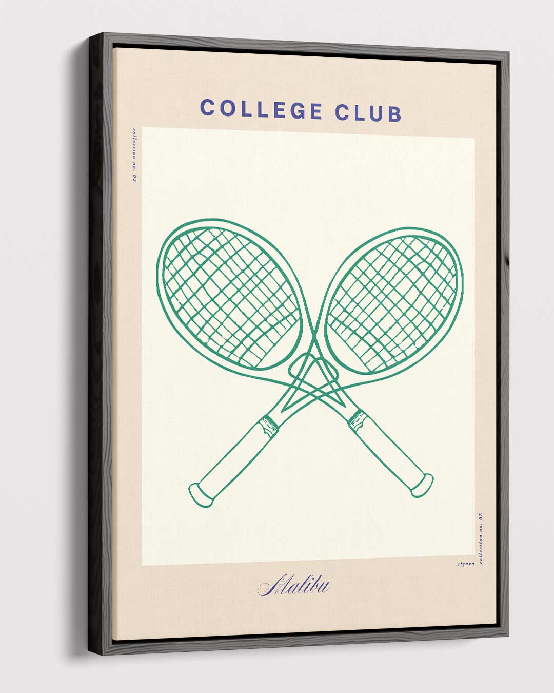 Tennisracket Illustratie - College Club – canvas wanddecoratie in portret formaat