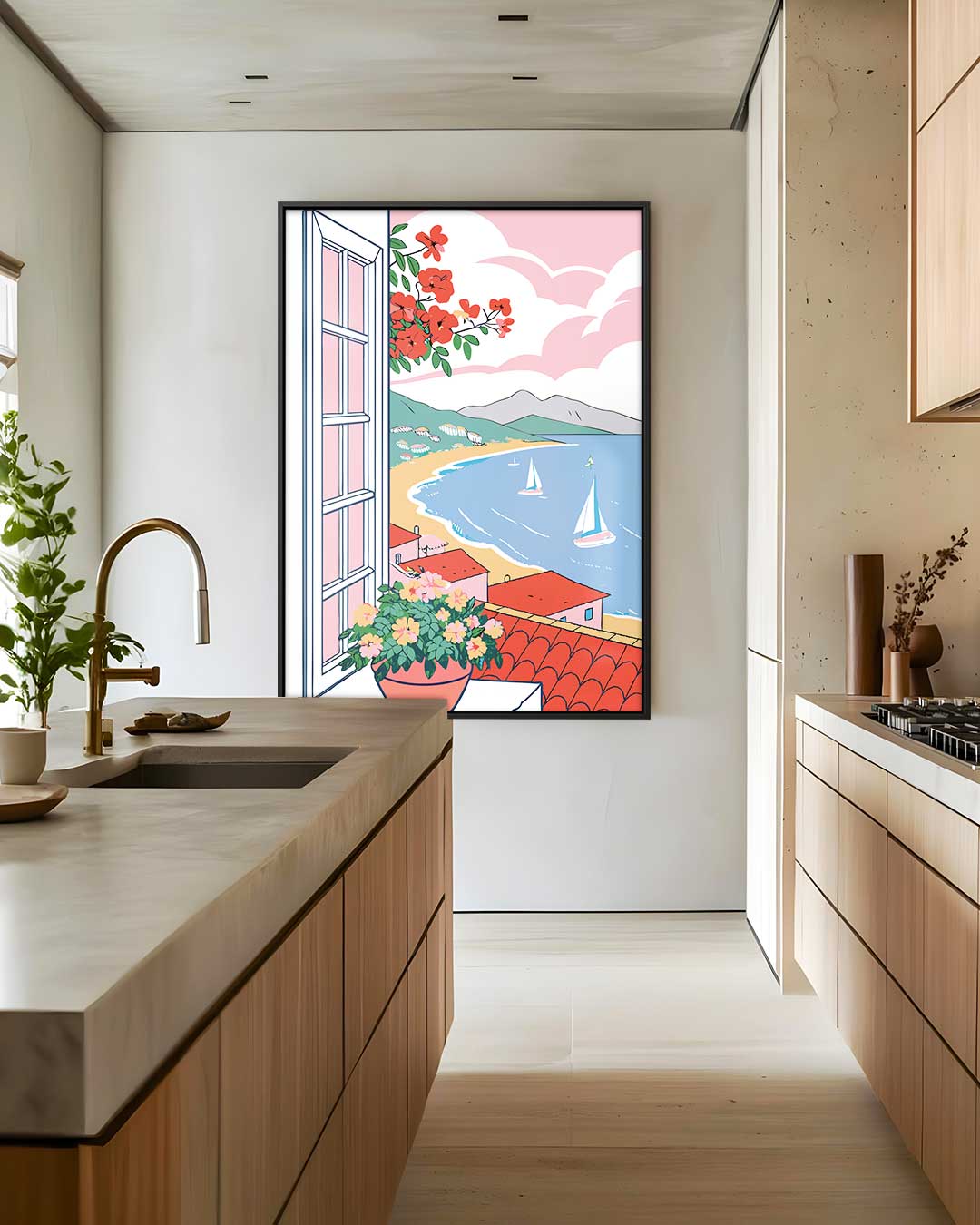 Uitzicht op een Zonnige Kust – canvas wanddecoratie in portret formaat
