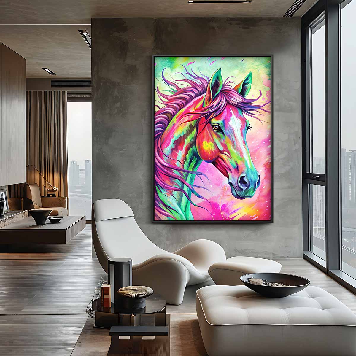 Kleurrijk Paardenportret – staand kunstwerk voor modern interieur