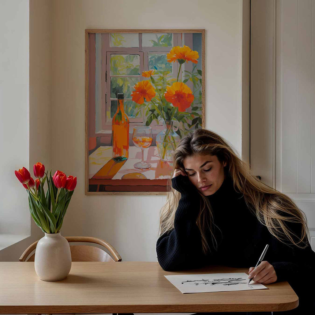 Zonnig Vensterzicht – bloemen poster als moderne staande wanddecoratie