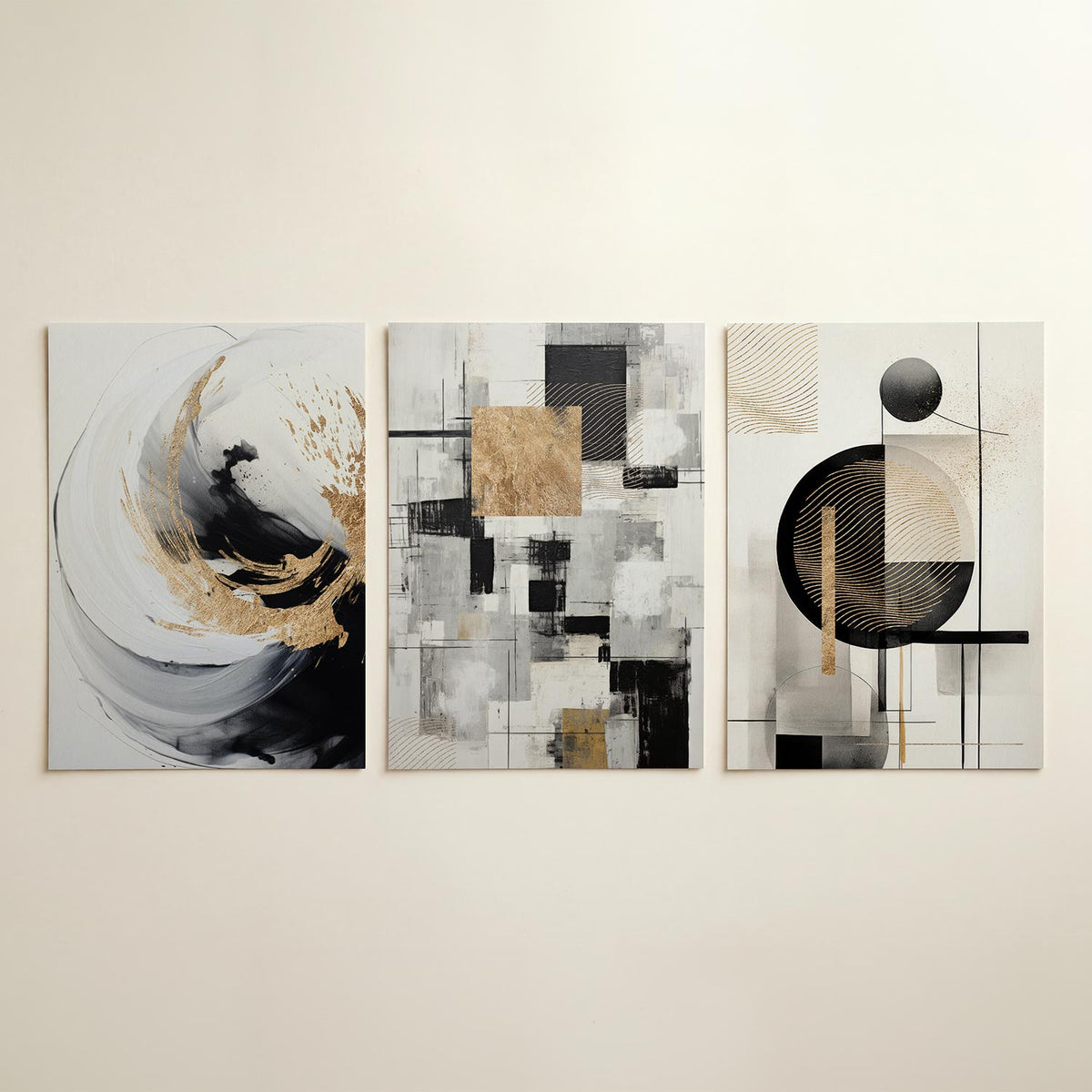 Gouden vortex driedelige posterset in tweede interieur