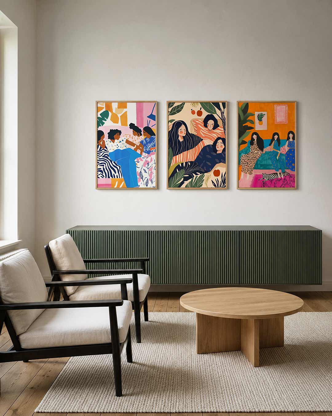 Kleurrijk samenspel posterset – tweede productweergave – deze posterset in drie delen toont een levendig lijnenspel