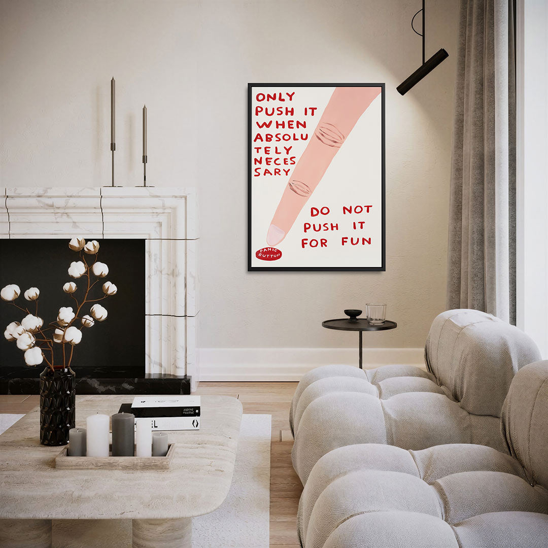 Speelse waarschuwing – moderne staande wandkunst