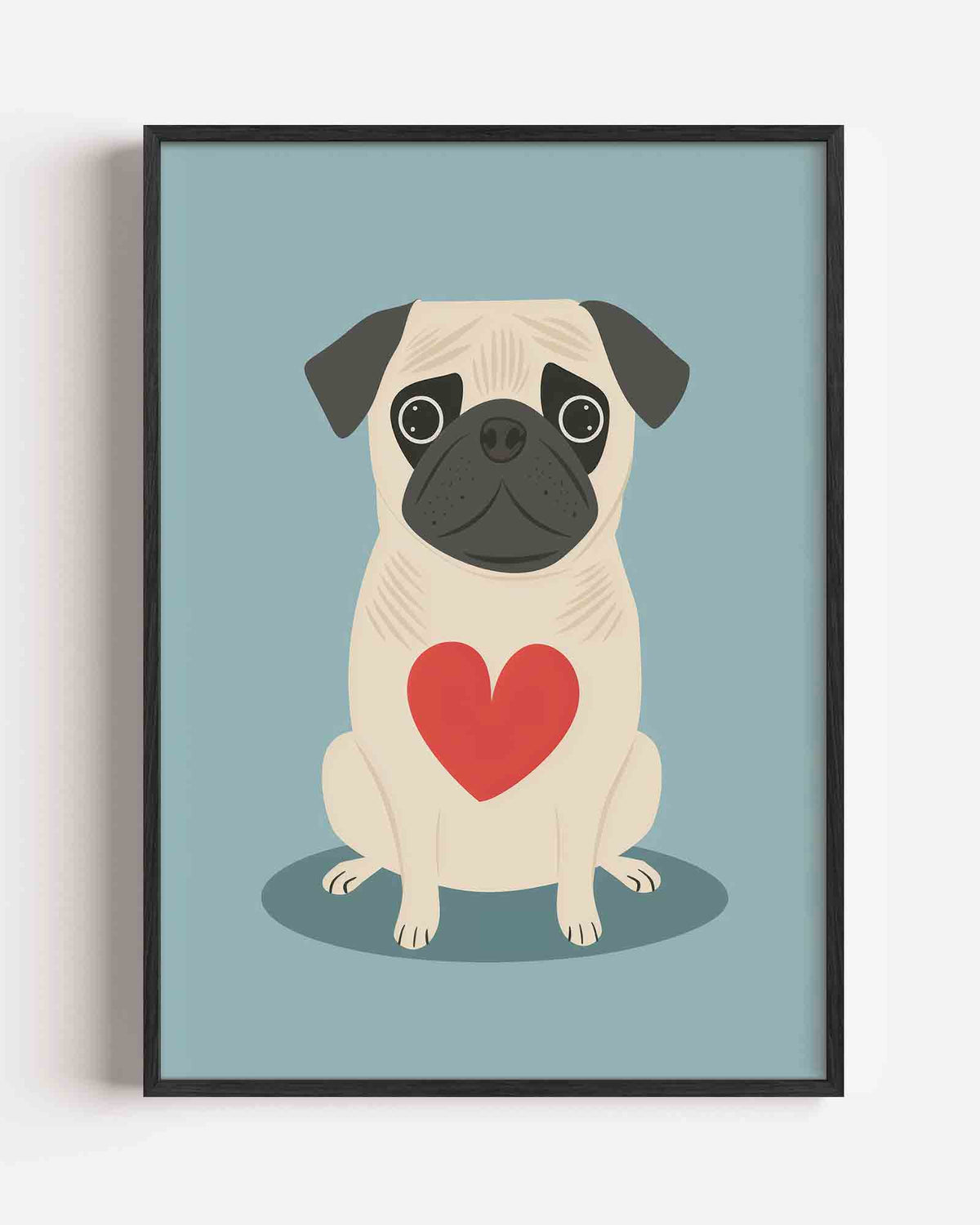 Mopshond met hart – kids portret poster als wanddecoratie