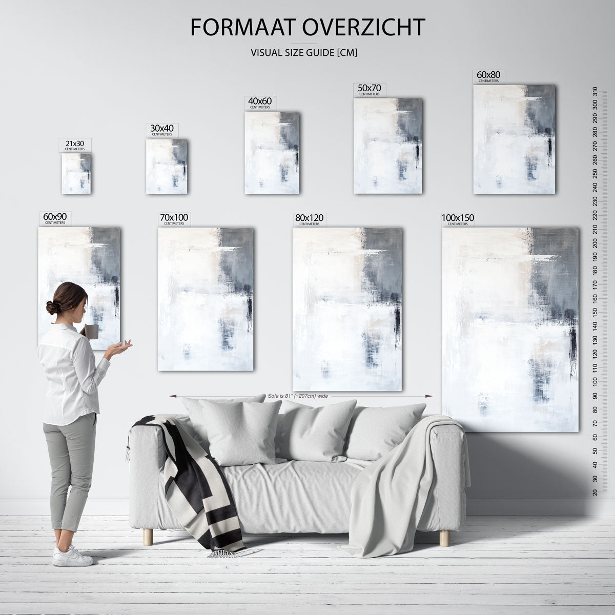 Abstracte grijze en witte – staande muurposter met abstracte vormen