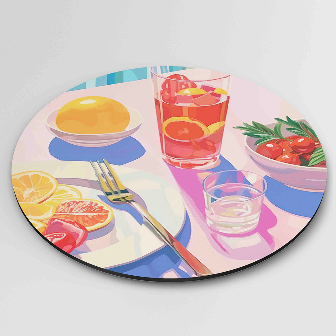 Fruit en drankjes – ronde wanddecoratie met abstract ontwerp