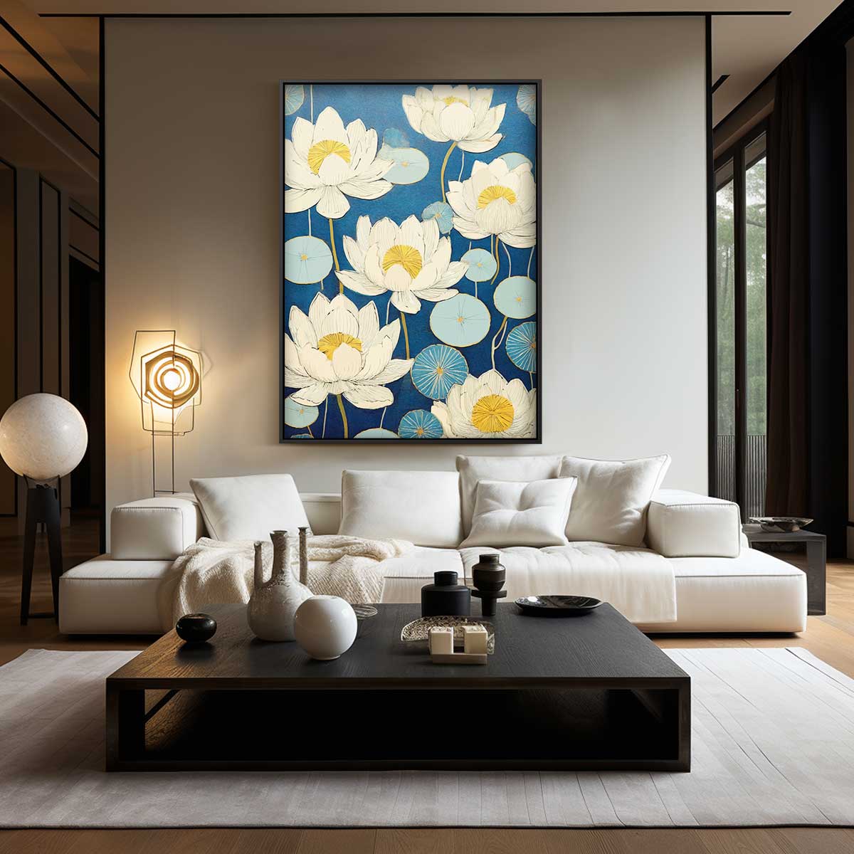 Blauwe Lotus Dromen – dibond wanddecoratie in staand formaat
