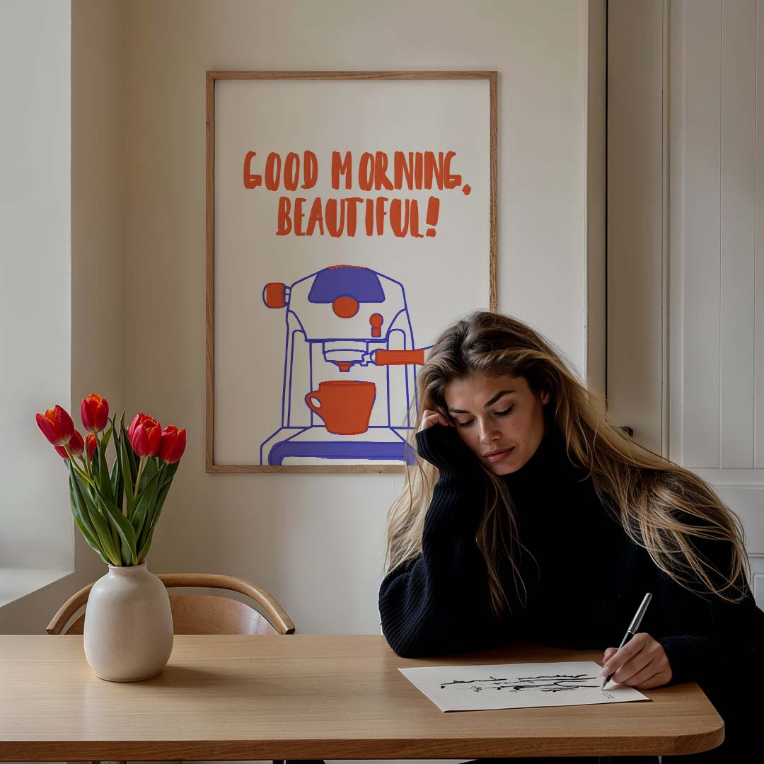 Good Morning, Beautiful! – culinaire wandkunst als portret poster