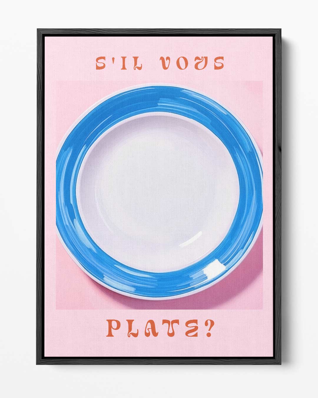 S'il Vous Plate? - Speelse Blauw-Witte Bordenkunst – portret kunstwerk als wanddecoratie