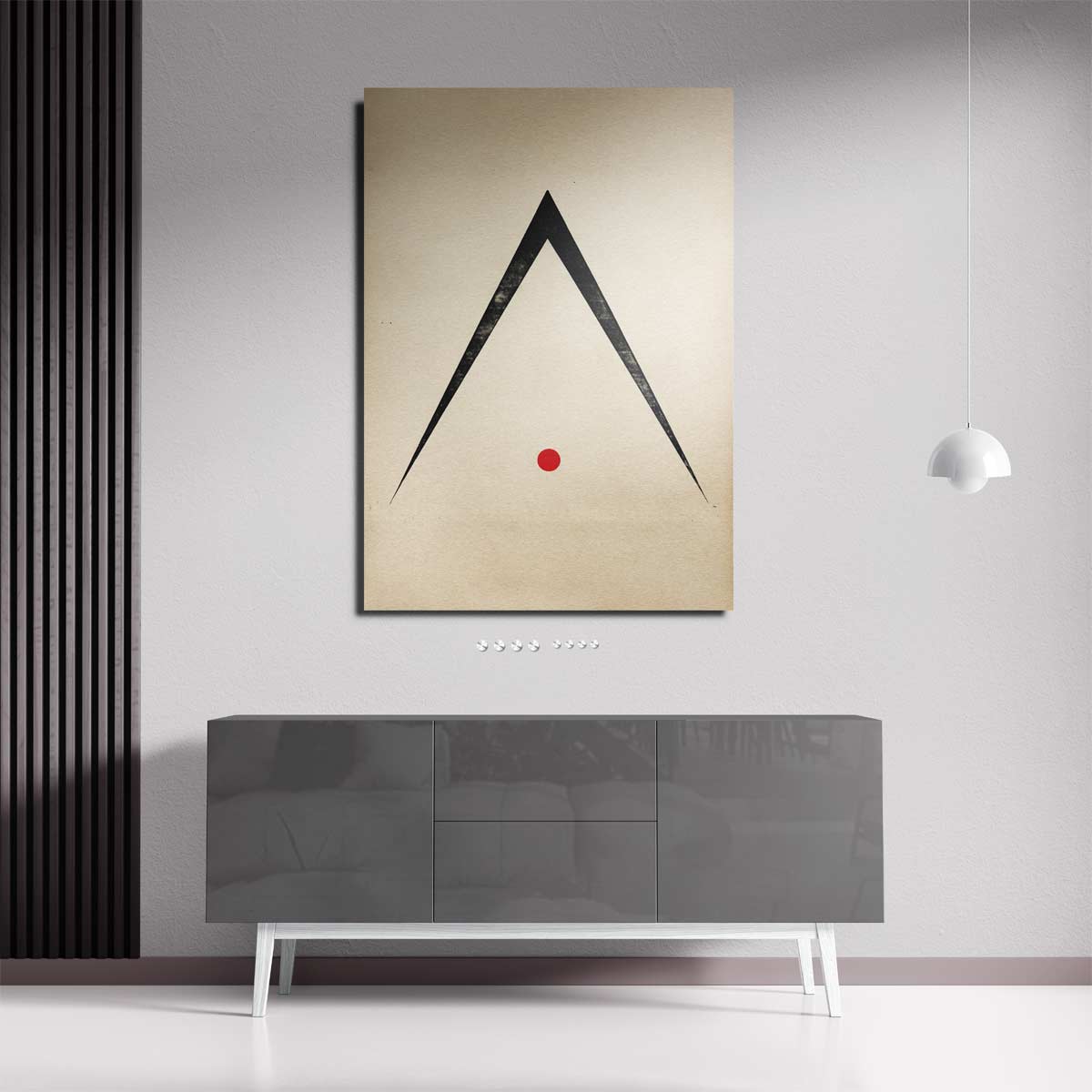 Minimalistisch Abstract Driehoek en Cirkel – dibond wanddecoratie in staand formaat