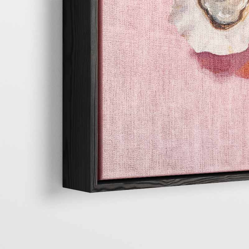Verfrissende Oester en Citroen Compositie – kunstwerk met zwarte baklijst