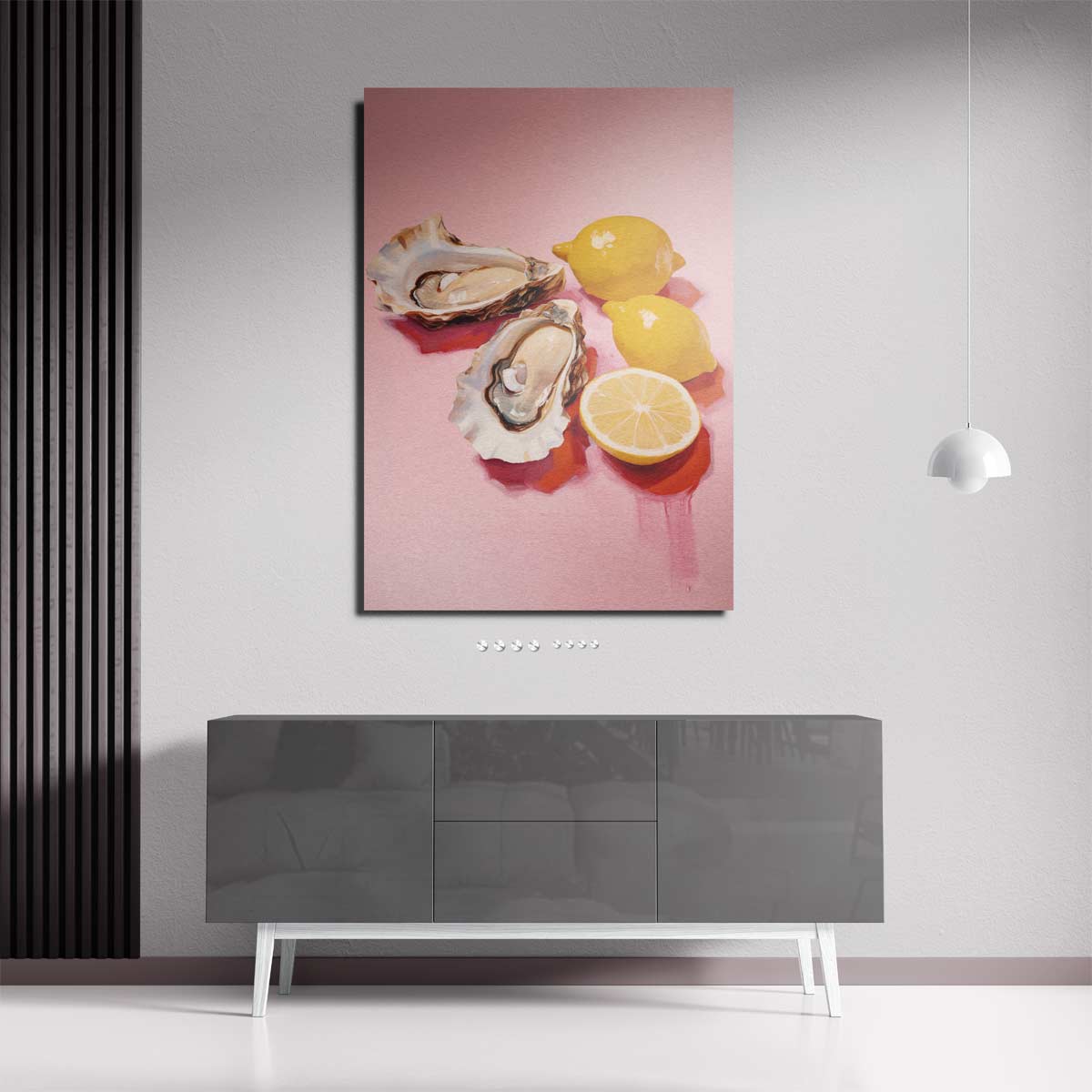 Verfrissende Oester en Citroen Compositie – dibond wanddecoratie in staand formaat