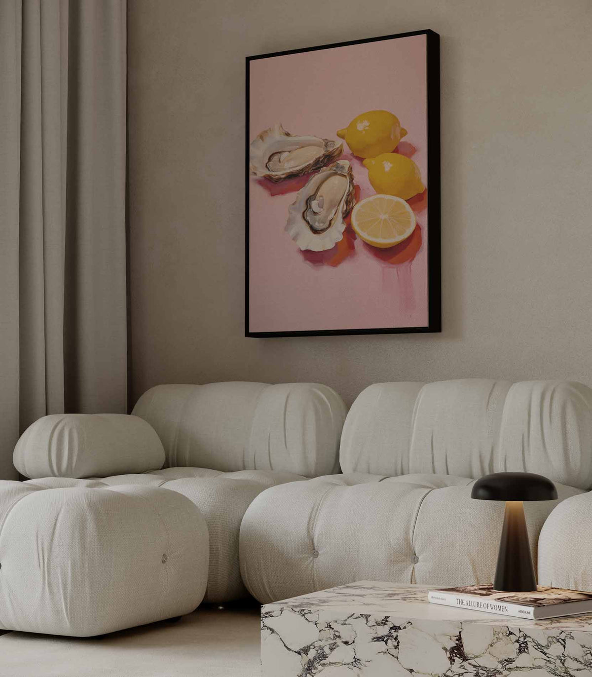 Verfrissende Oester en Citroen Compositie – canvas kunstwerk als wanddecoratie