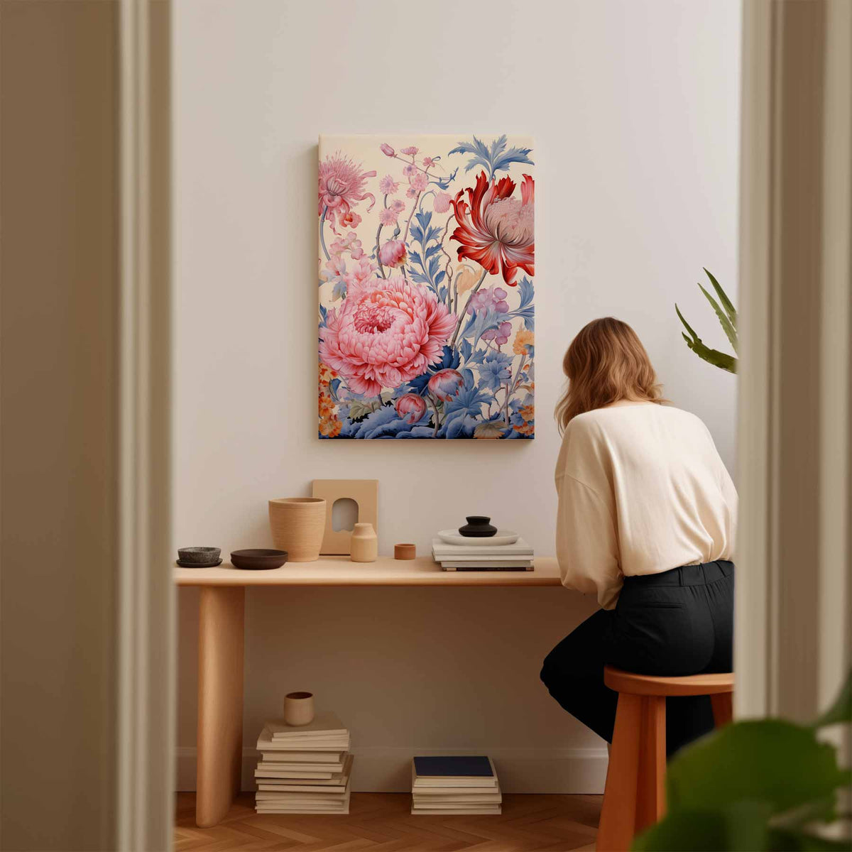 Bloemenexplosie in Volle Bloei – modern portret kunstwerk van WallArtistic