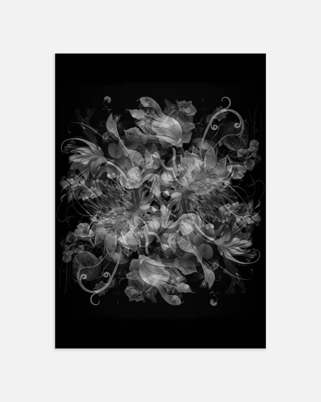 Zwart-wit bloemen symmetrie Poster – portret wanddecoratie van WallArtistic