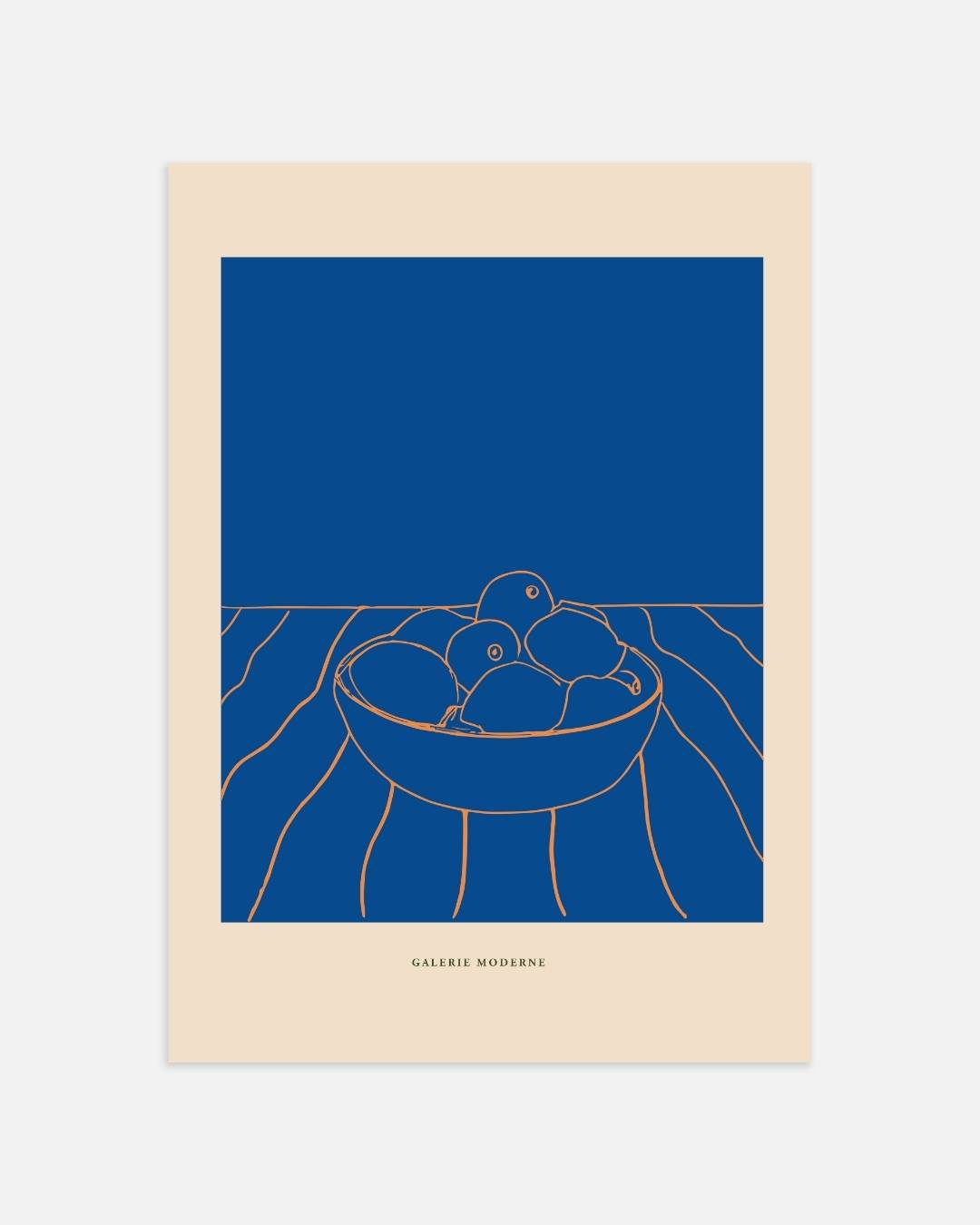 Blauwe fruitschaal Poster – portret wanddecoratie van WallArtistic