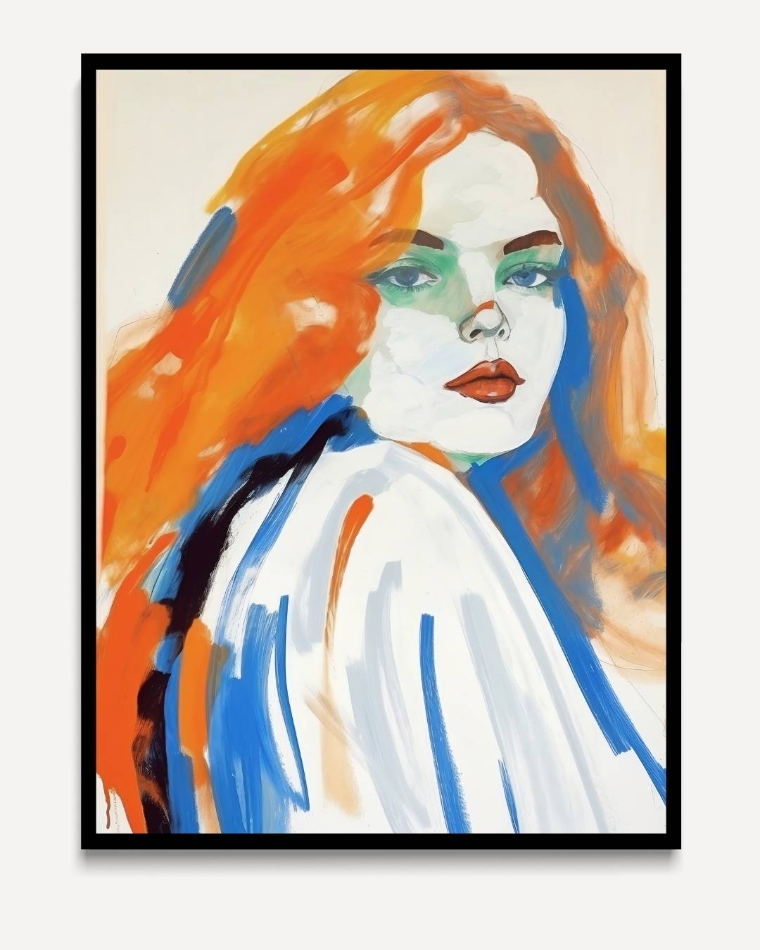 Schets van een vrouw met oranje haar – portret kunstwerk als wanddecoratie