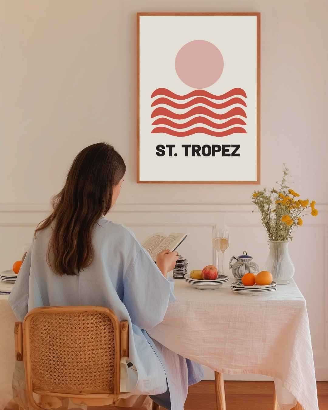 St. Tropez Zonsondergang Poster – staande poster voor modern interieur