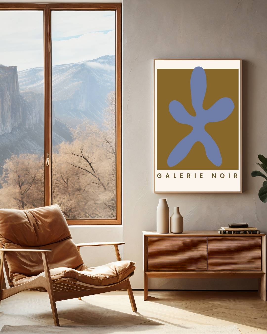 Blauwe abstracte vorm Galerie Noir Poster – staande poster voor modern interieur