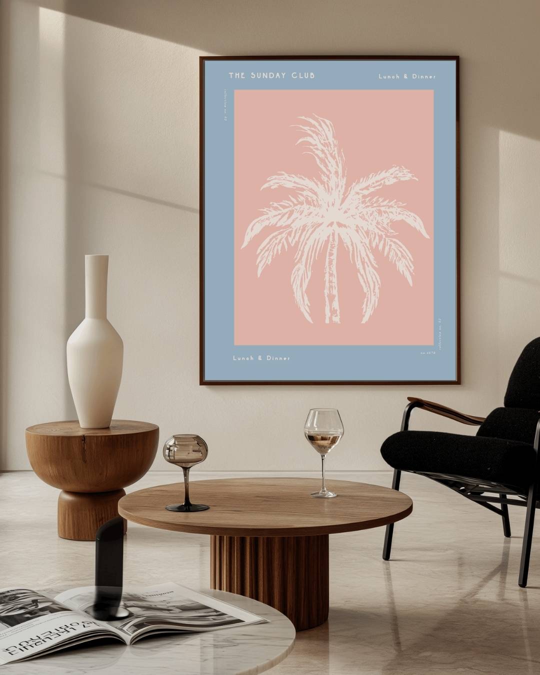 The Sunday Club palmboom roze Poster – staande poster voor modern interieur