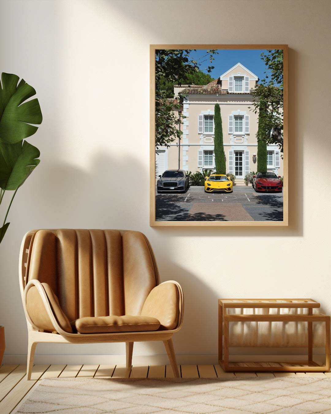 Luxe villa met sportwagens Poster – staande poster voor modern interieur