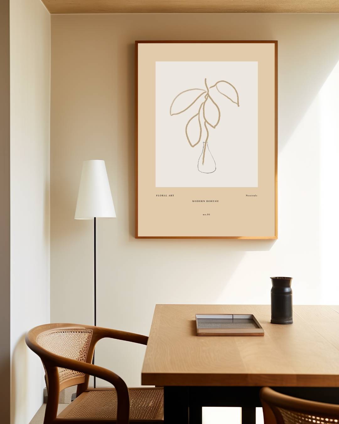 Vaas met blad Poster – staande poster voor modern interieur