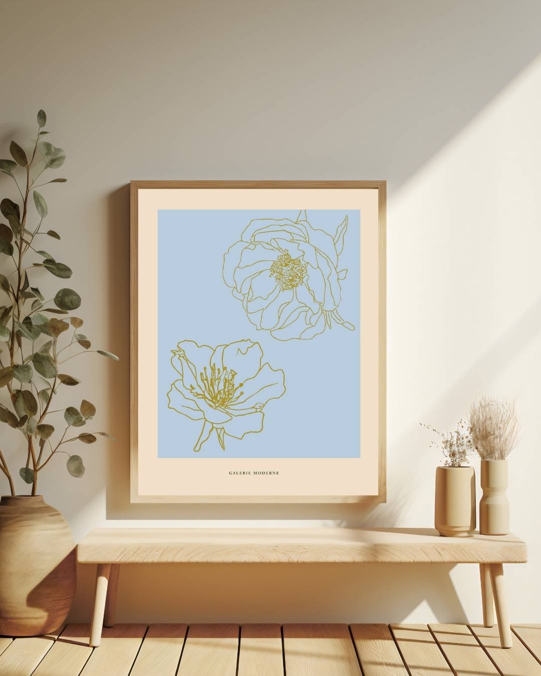 Lichtblauwe bloemen Poster – staande poster voor modern interieur
