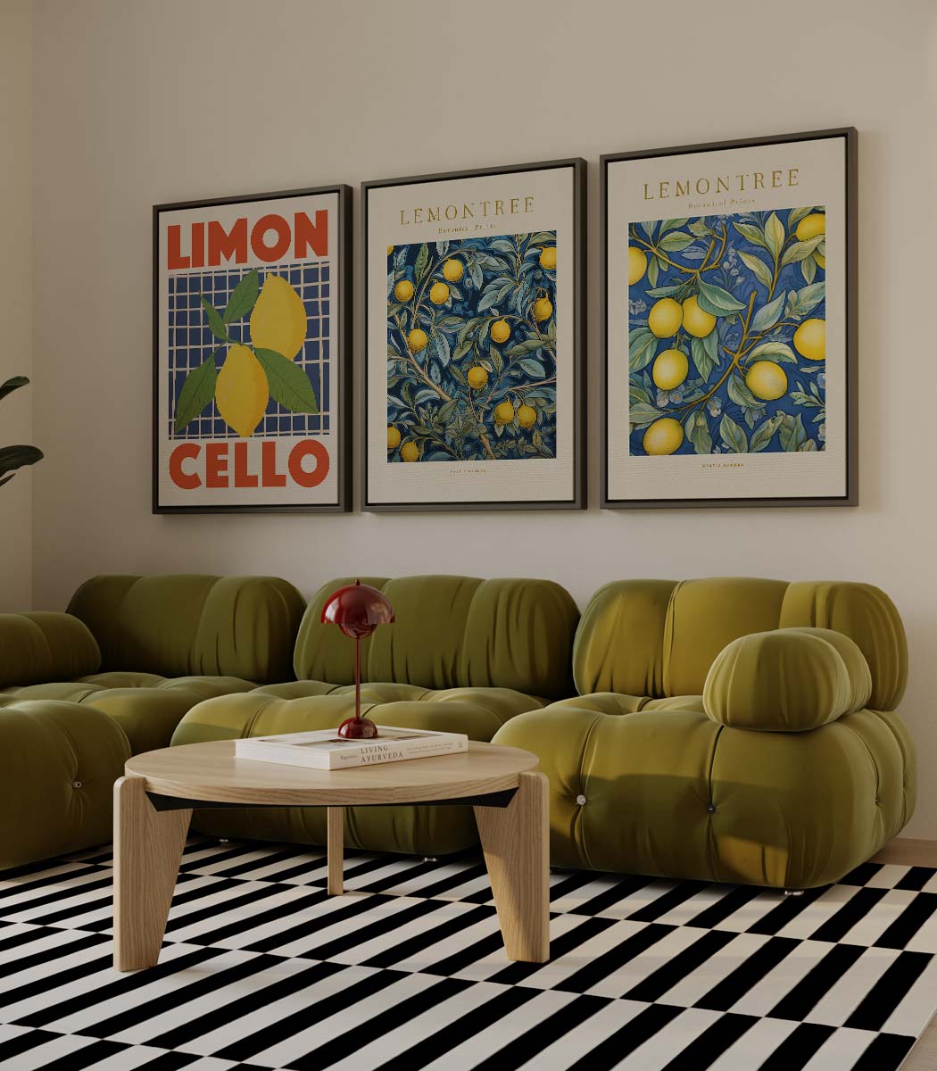 Citroenenmix in Italiaanse stijl – drieluik als wanddecoratie