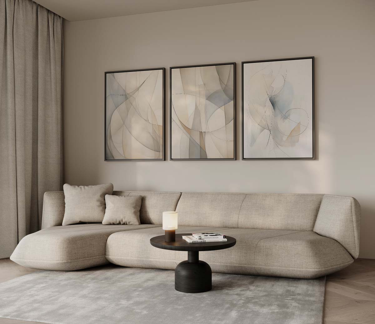 Dansende lijnen in pastel – drieluik voor modern interieur