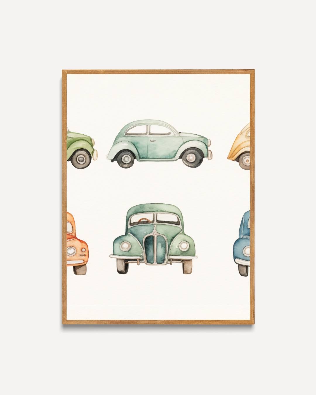 Retro auto's in aquarel Poster – portret poster als wanddecoratie