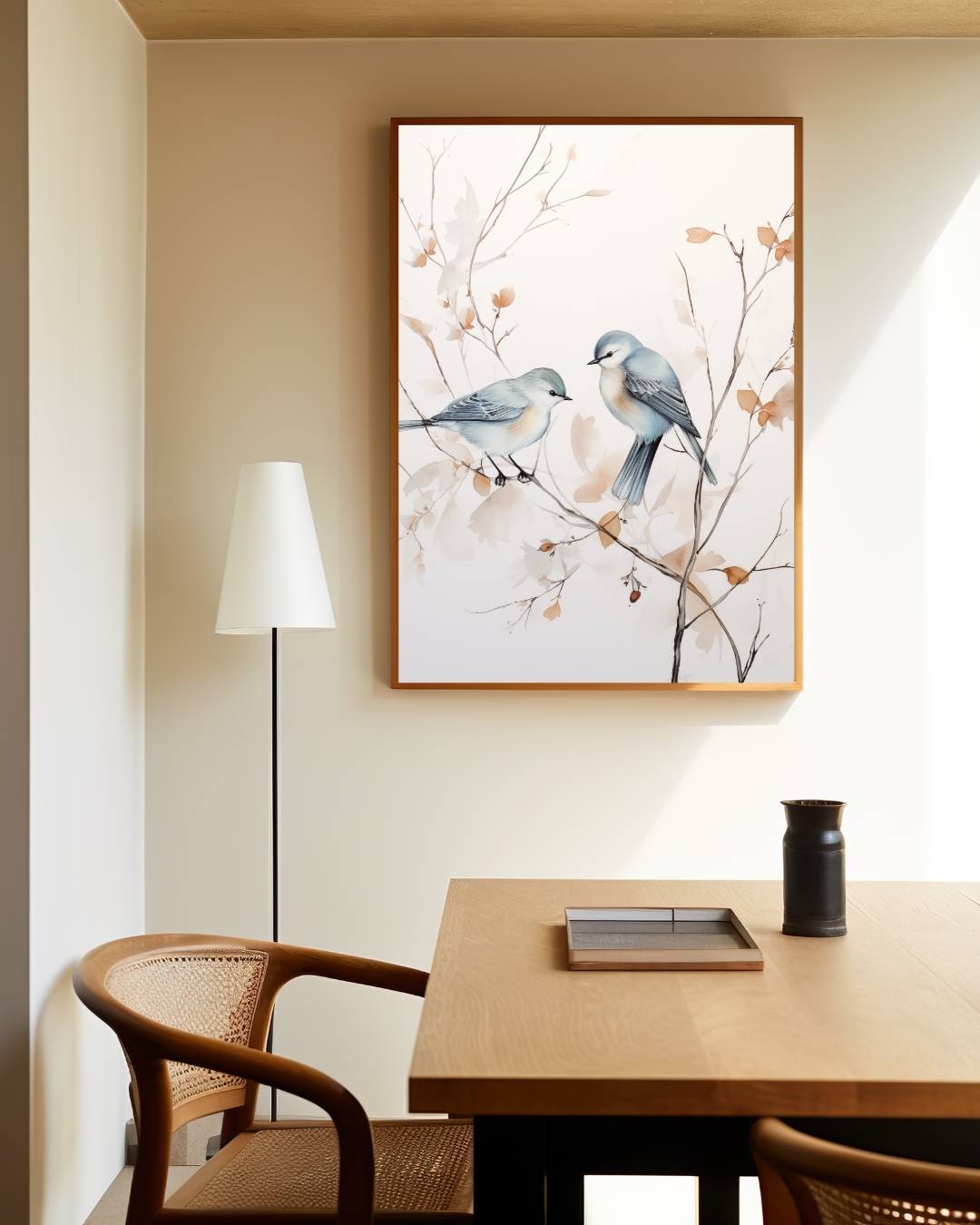 Twee vogels op een tak Poster – staande poster voor modern interieur