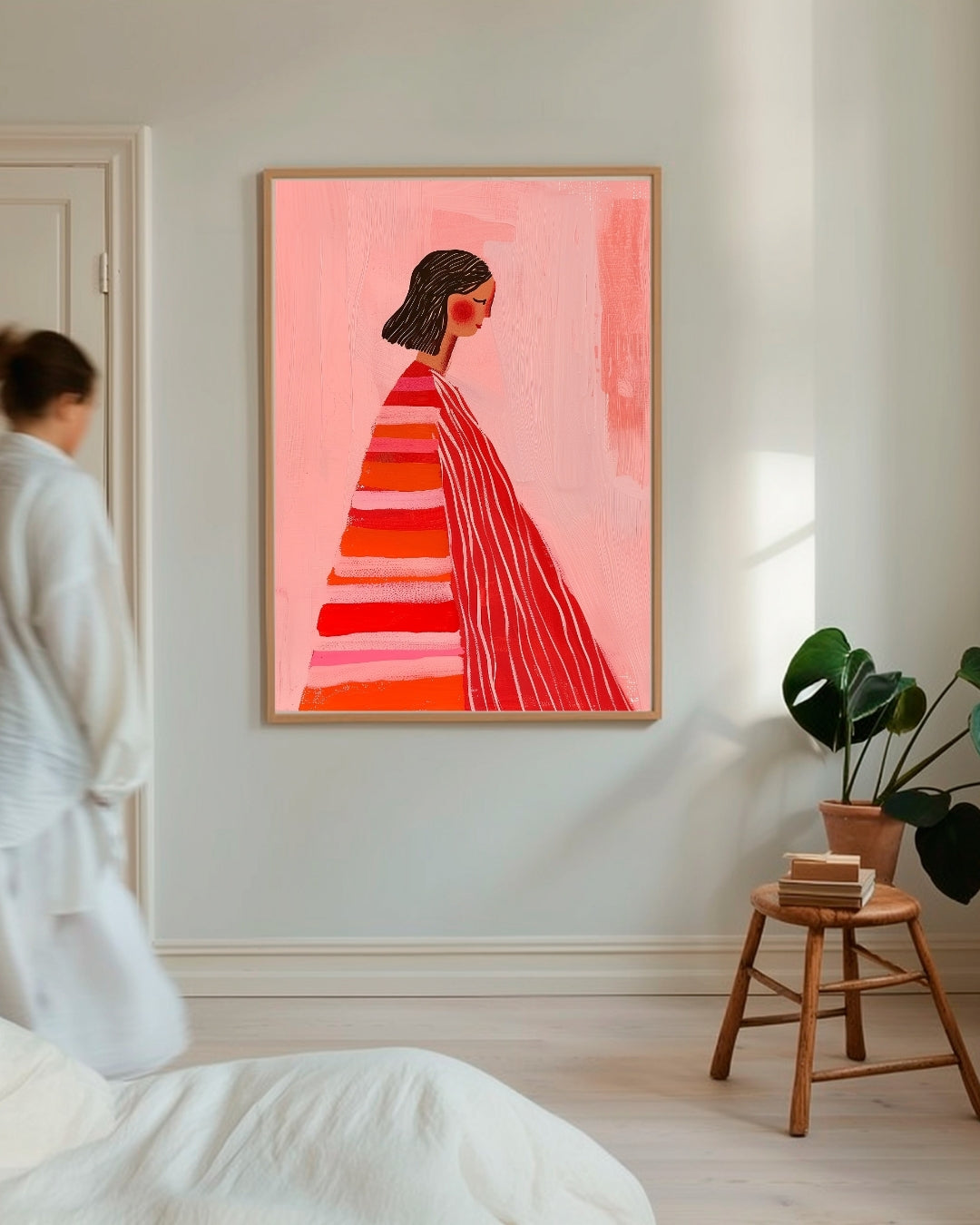 Vrouw in Rode Strepen Poster – staande poster voor modern interieur