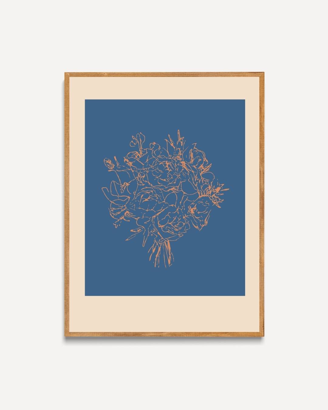Boeket op blauwe achtergrond Poster – portret poster als wanddecoratie