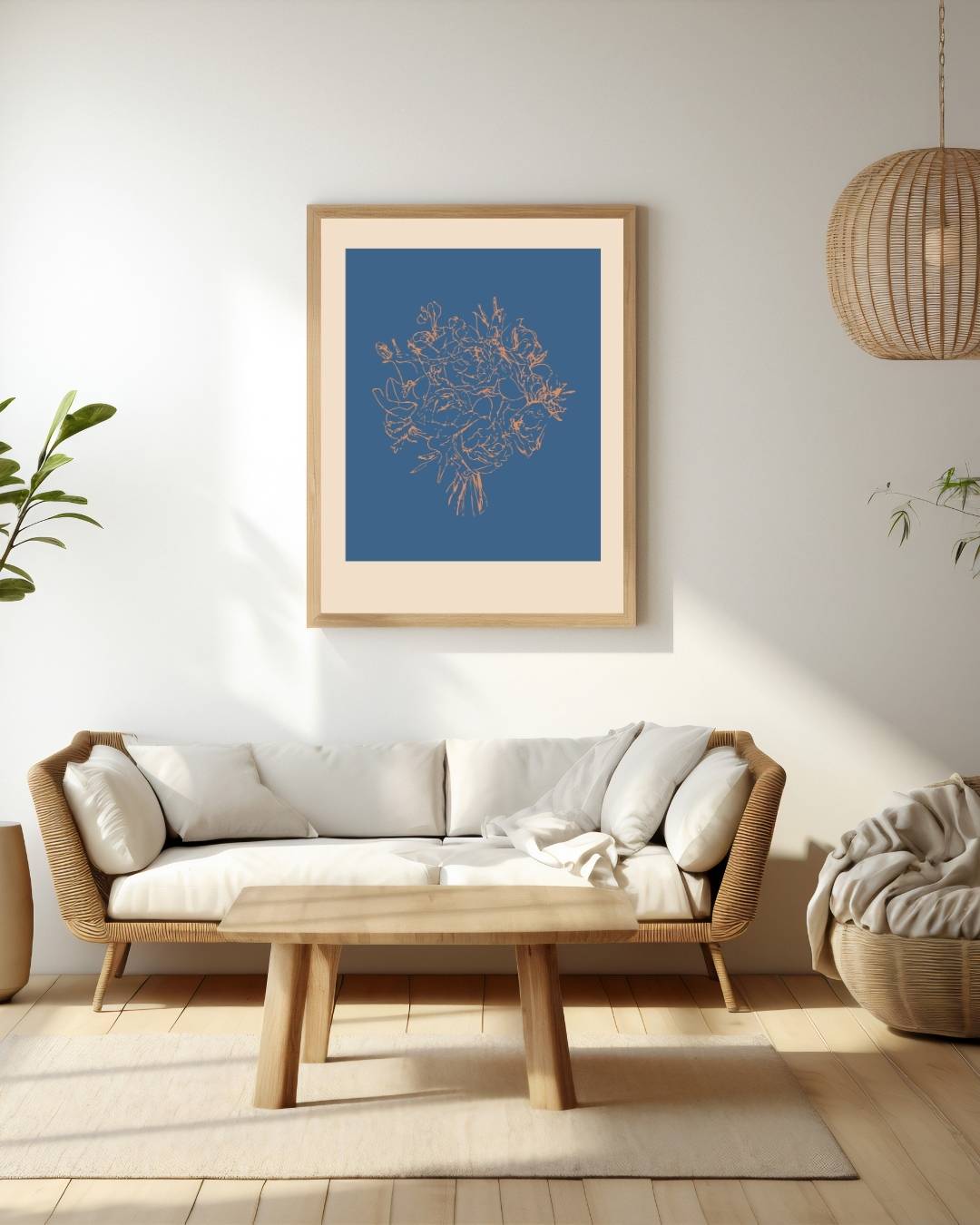 Boeket op blauwe achtergrond Poster – staande poster voor modern interieur