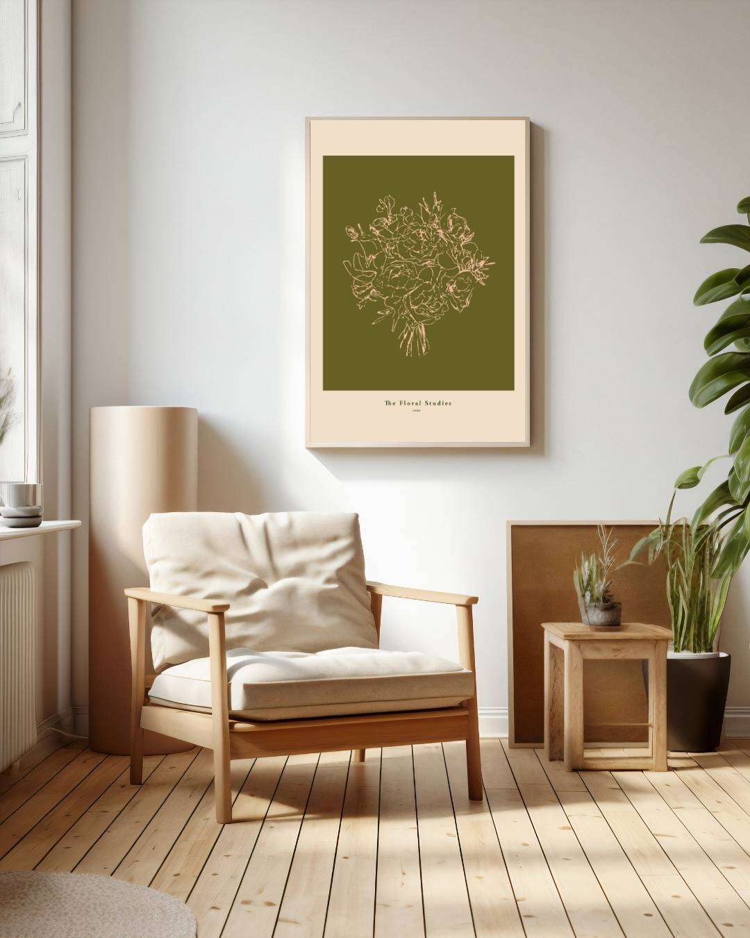 Olijfgroen bloemenboeket Poster – staande poster voor modern interieur