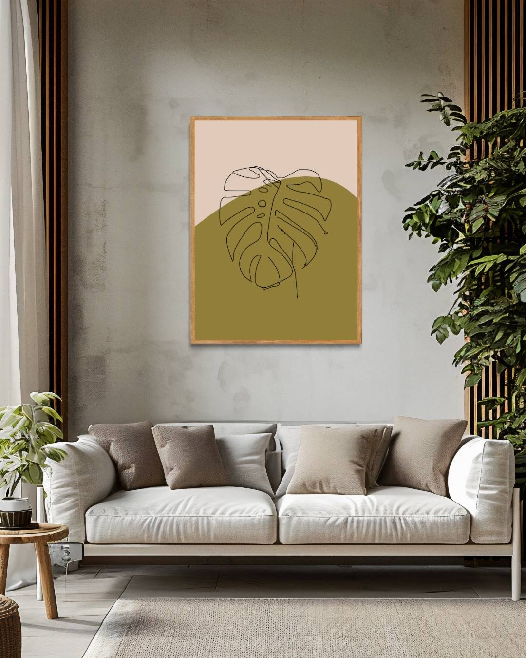 Monstera abstract olijfgroene poster – staande poster voor modern interieur