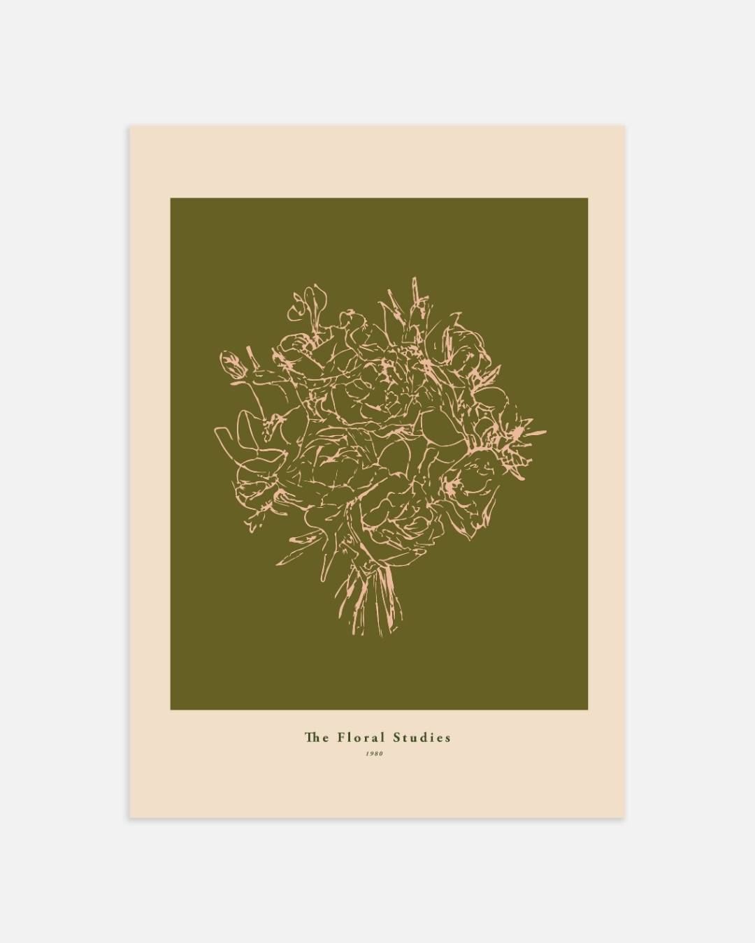 Olijfgroen bloemenboeket Poster – portret wanddecoratie van WallArtistic