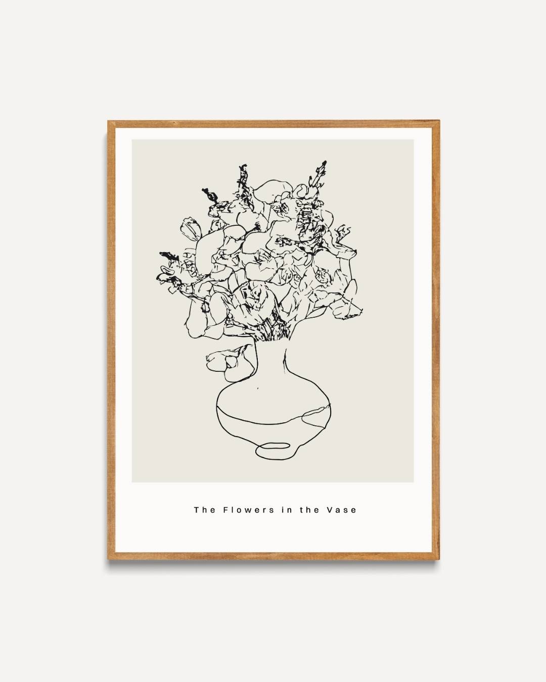Bloemen in vaas zwart-wit Poster Kunstwerk – portret poster als wanddecoratie