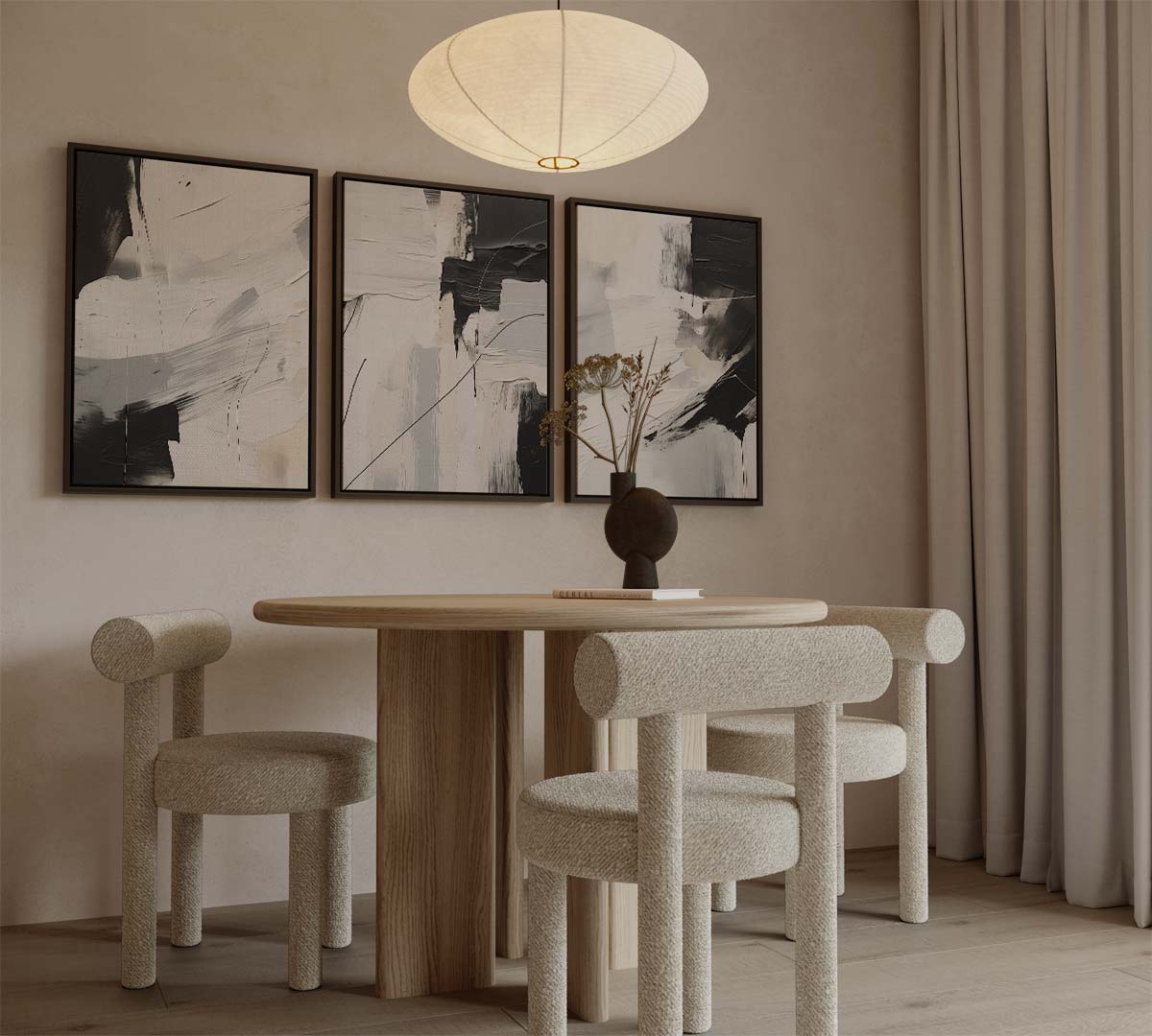 Abstract zwart-wit expressie – drieluik voor modern interieur