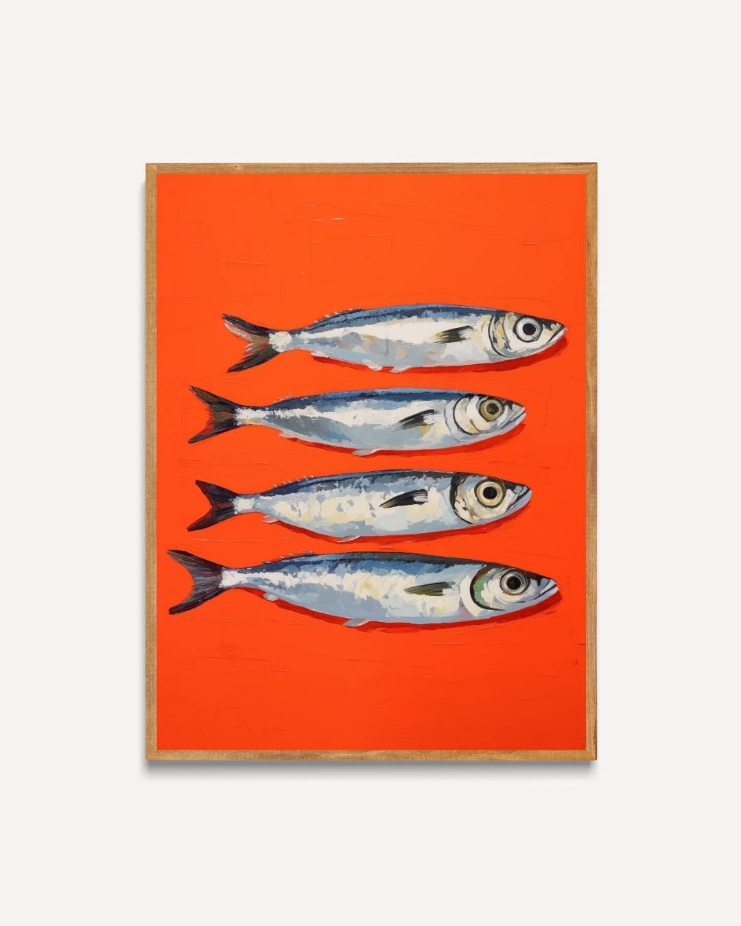 Sardines op rode achtergrond Poster – portret poster als wanddecoratie