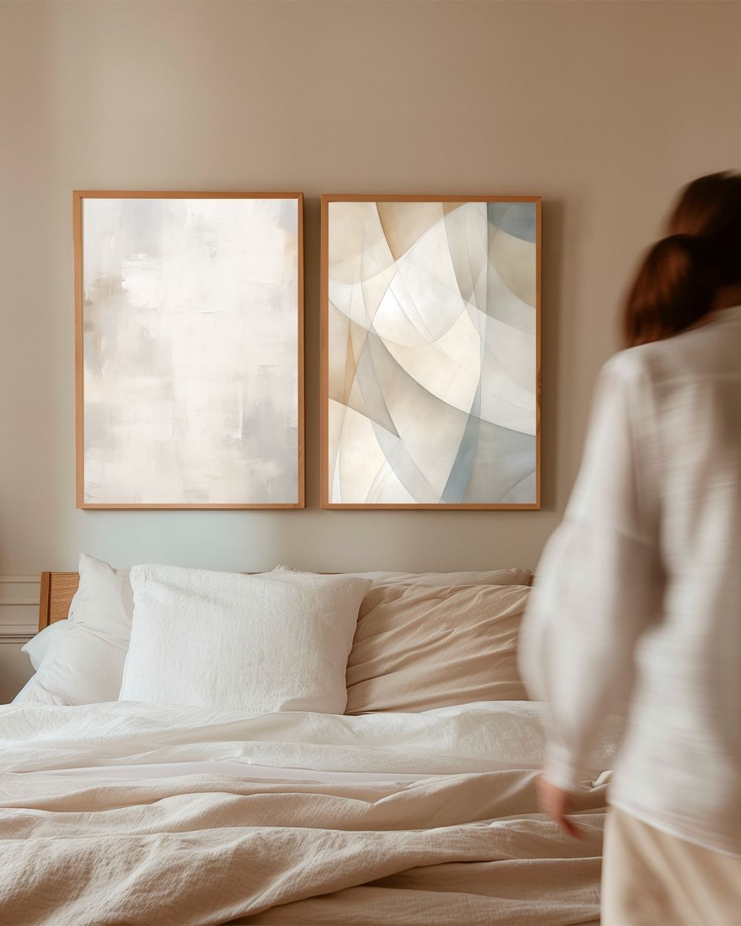 Beige Abstracte Kunst Posterset – 2-luik posterset als wanddecoratie