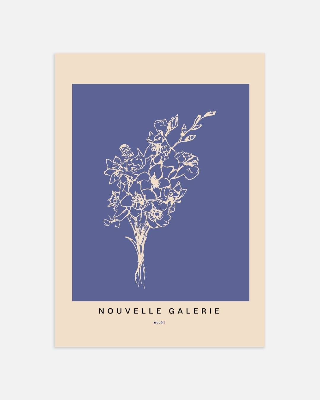 Witte bloemen op blauwe achtergrond Poster – portret wanddecoratie van WallArtistic