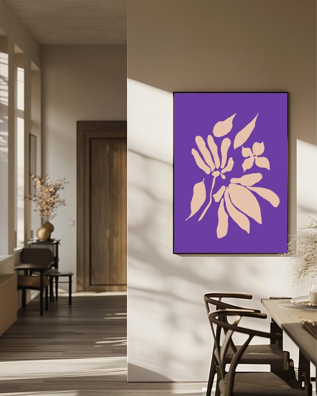 Paarse abstracte bloemensilhouet Poster – staande poster voor modern interieur