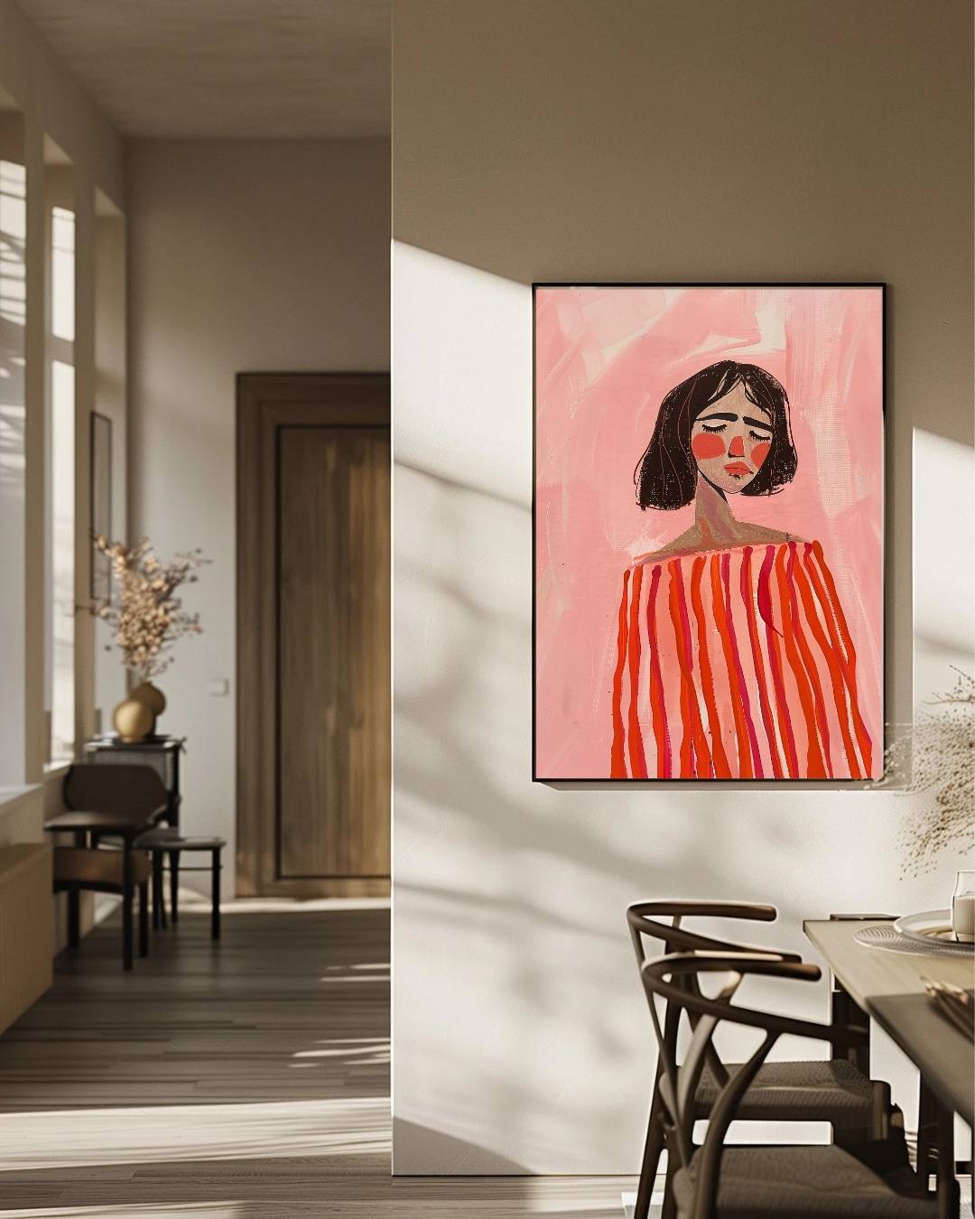 Vrouw met rode strepen Poster – staande poster voor modern interieur