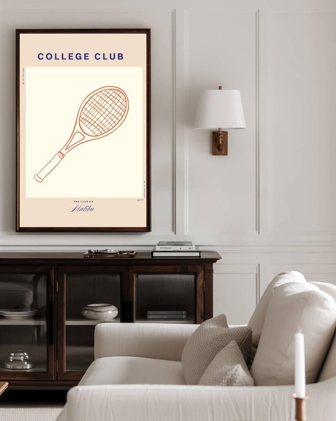College Club tennisracket Poster – staande poster voor modern interieur