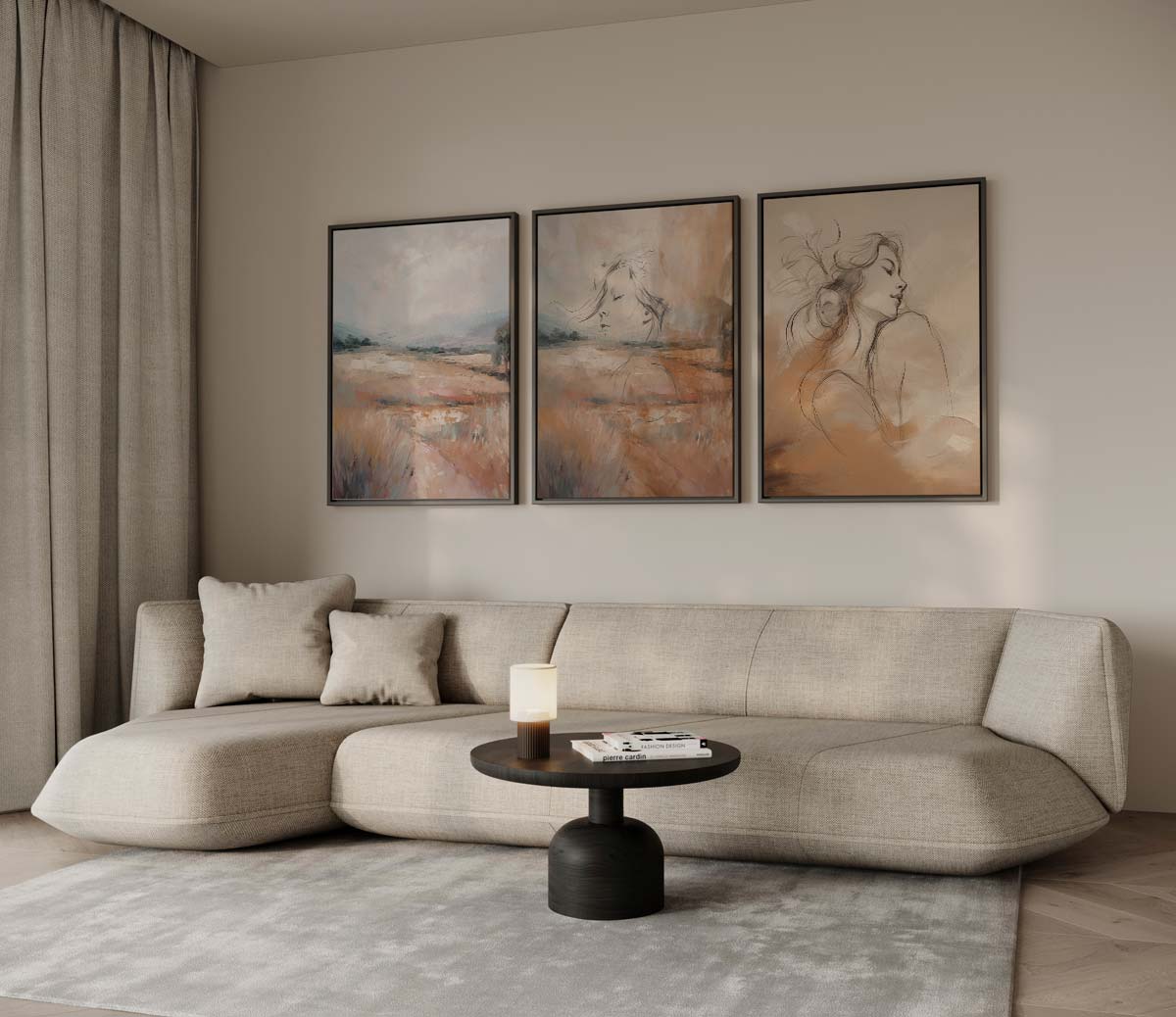 Veldportretten in terracotta – drieluik voor modern interieur